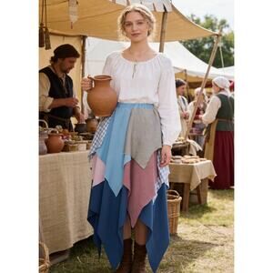Renaissance Scrappy Asymmetrical Skirt High Waist Long Splicing Medieval size M